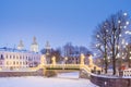 The Krasnogvardeysky bridge at the confluence of the Griboyedov and Kryukov Canals near the St. Nicholas Cathedral in