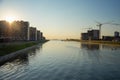 28.06.2022 St. Petersburg. the city in the evening rays. Buildings on the banks of the river. Royalty Free Stock Photo