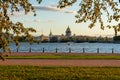 St. Petersburg cityscape with Saint Isaac`s Cathedral, Admiralty building and Palace bridge at sunset, Russia Royalty Free Stock Photo