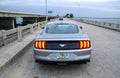 St Petersburg, Florida, U.S.A - February 16, 2021 - The rear view of a brand new 2021 Ford Mustang sports car in silver color Royalty Free Stock Photo
