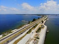 St Petersburg, Florida, U.S.A - September 27, 2019 - The aerial view of the south side of Bob Graham Sunshine Skyway Bridge