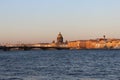 St. Petersburg panorama of the city from Saint Isaac`s Cathedral, the bridge and river at sunset Royalty Free Stock Photo