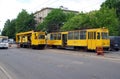 St. Petersburg. Repair trams `Service of the Way` lay new rails on Torzhkovskaya Street. Royalty Free Stock Photo