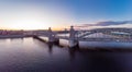 St. Petersburg Russia. Aerial panoramic view from drone to Peter the Great bridge of white nights. Bolsheokhtinsky Royalty Free Stock Photo