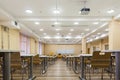 Interior of empty University audiences modern school classroom for student during study, lecture and conference