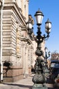 St. Petersburg, Russia, April 2019. Lanterns in Salt Alley in front of Baron Stieglitz College.