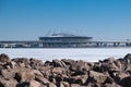 ST. PETERSBURG, RUSSIA - APRIL, 2019: A new stadium on the Krestovsky island, known as the the Saint Petersburg Arena, aka the Royalty Free Stock Photo