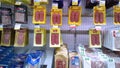 Pre-packaged portioning slicing sausage, salami, lunch meat products on supermarket shelves for sale. Grocery shopping. Discount