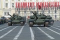 Russian T-72B3 tanks at the rehearsal of the military parade in honor of Victory Day Royalty Free Stock Photo