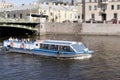 St. Petersburg, Russia, April 2019. Ship with tourists on the Fontanka River.
