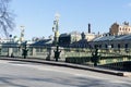 St. Petersburg, Russia, April 2019. View of the bridge over the Fontanka River and the surrounding city.