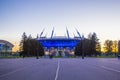 Stadium with blue lighting in the evening, at sunset, St. Petersburg, Russia night Royalty Free Stock Photo