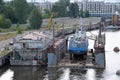 Ship dock - ship repair in the dock on the Neva river in St. Petersburg