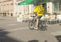 St.Petersburg,Russia - Ausust 9,2020:Delivery man on the bike, yandex fast food express courier
