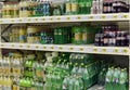 Carbonated non-alcoholic drinks in the supermarket Royalty Free Stock Photo