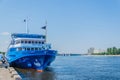 St. Petersburg, Russia - 07.16.2018: Cruise ship Swan Lake on the pier on a clear sunny day. River cruises are a great vacation Royalty Free Stock Photo