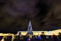 ST. PETERSBURG, RUSSIA - DECEMBER 25, 2016: Christmas tree on Palace Square, night city decorated by New Year. Winter holidays. Royalty Free Stock Photo