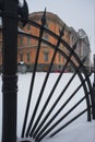 St. Petersburg, Russia, December 16, 2023. Mikhailovsky Castle through the fence bars. Royalty Free Stock Photo