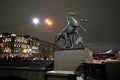 St.Petersburg, Russia - December 18, 2018: Monument The Horse Tamers on Anichkov bridge, designed by the Russian