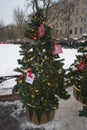 St. Petersburg, Russia, December 16, 2023. New Year tree, fulfilling wishes, at the Christmas fair.