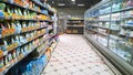 Top Russian Supermarket is one of largest players of retail industry in Russia. Shelves with dairy products, healthy milk. Rack