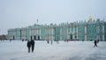 St. Petersburg, Russia, December 16, 2023. Winter Palace and the square in front of it on a cloudy day.