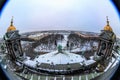 St. Petersburg, Russia, fairway 2020. Two belfries of St. Isaac`s Cathedral and the square in front of it. Royalty Free Stock Photo