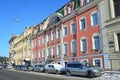 St. Petersburg, Russia, February, 27, 2018. Cars near house 14 on the embankment of Fontanka river. The house of Olsufievs, 19