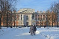 St. Petersburg, Russia, February, 22, 2018. People walking near Mikhailovsky castle in