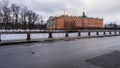 St. Petersburg, Russia, February 4, 2024. River embankment and view of Mikhailovsky Castle in winter. Royalty Free Stock Photo