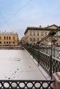 St. Petersburg, Russia, February 10, 2024. View of the chain bridge across the river in the city center. Royalty Free Stock Photo