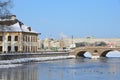 St. Petersburg, Russia, February, 27, 2018. Fragment of the Summer Palace of Peter the Great in St. Petersburg and the Fontanka ri Royalty Free Stock Photo