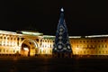 Christmas tree on the palace square of St. Petersburg - night vi Royalty Free Stock Photo