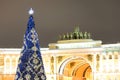 Christmas tree on Palace Square in St.Petersburg. Royalty Free Stock Photo