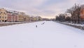 St. Petersburg, Russia - January 28, 2019: people walking on ice on Fountain river