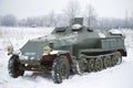 German medium half-track armored personnel carrier of the Second World War, close-up on a winter day