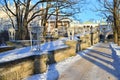 Vases on the ramp hanging gardens in the Catherine Park in winter. Pushkin, Tsarskoye Selo, Saint Petersburg Royalty Free Stock Photo