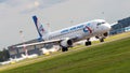 St Petersburg, Russia - 08/16/2018: Jet airliner Airbus A320 `Ural Airlines` VQ-BCY in Pulkovo Airport. Royalty Free Stock Photo