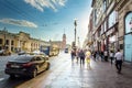 Evening traffic on Nevsky Prospect, the white night in St. Petersburg Royalty Free Stock Photo