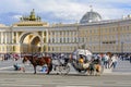 St. Petersburg, Russia - July 2021: Horse carriage on Palace square with General Staff at background Royalty Free Stock Photo