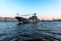 St. Petersburg, Russia, July 2018. Russian Navy warship at a naval parade in the city center.