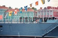 ST.PETERSBURG, RUSSIA - JULY 23, 2019 - Russian warship with crew at celebration of the Navy Day Royalty Free Stock Photo