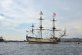 Sailing ship on a naval parade on the Neva River in St. Petersburg Royalty Free Stock Photo