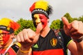 Happy Belgian football fan outside