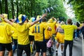 Swedish fans parade, organized march.
