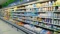 Top Russian Supermarket is one of largest players of retail industry in Russia. Shelves with dairy products, healthy yogurt. Rack