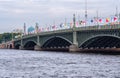 Trinity Bridge decorated with flags in honor of the Russian Navy Royalty Free Stock Photo