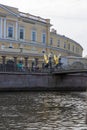 View of Winged Lions on Bank Bridge in St. Petersburg