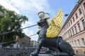 View of Winged Lions on Bank Bridge in St. Petersburg