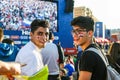 Young supporters of Croatia and England national football teams